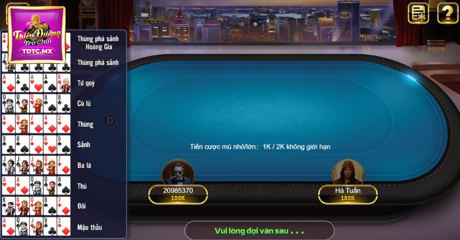 Cập nhật thông tin về các tay bài Poker theo thứ tự